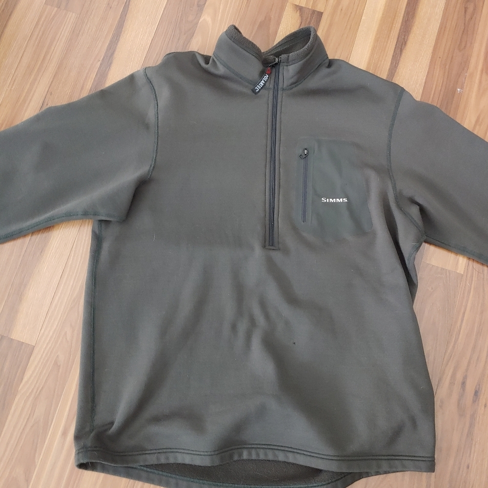 Simms fishing fleece lined green quarter zip pullover size large